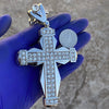 Huge Fully Iced Cross Silver Tone Cuban Chain Necklace 30"