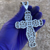 Huge Fully Iced Cross Silver Tone Cuban Chain Necklace 30"