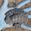 Huge "Get Money 1st" Cash Fist Jumbo Pendant Silver Tone Charm