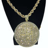 Huge Ice Age Medallion Iced Flooded Out Gold Finish Rope Chain Necklace 36"