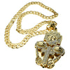 Huge Jesus 3D Combo Iced Pendant Gold Finish Cuban Link Chain Necklace 33"