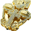 Huge Jesus 3D Combo Iced Pendant Gold Finish Cuban Link Chain Necklace 33"