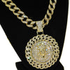 Huge Jesus Cuban Medallion Iced Pendant Gold Finish Cuban Chain Necklace 30"