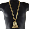 Huge Jumbo Jesus Bust Gold Finish Cuban Link Chain 33"