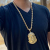 Huge Jumbo Jesus Head Gold Finish Rope Chain Necklace 30"