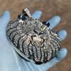 Huge Lion Head Iced Bling Flooded Out Hip Hop Pendant Silver Tone