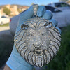 Huge Lion Head Iced Bling Flooded Out Hip Hop Pendant Silver Tone