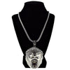 Huge Lion Head Silver Tone 36" Franco Chain Necklace