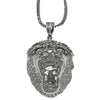 Huge Lion Head Silver Tone 36" Franco Chain Necklace