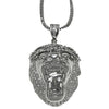 Huge Lion Head Silver Tone 36" Franco Chain Necklace