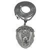 Huge Lion Head Silver Tone 36" Franco Chain Necklace