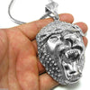 Huge Lion Head Silver Tone 36" Franco Chain Necklace