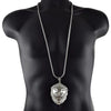 Huge Lion Head Silver Tone 36" Franco Chain Necklace