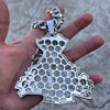 Huge Money Bag Pendant Iced CZ Silver Tone Cuban Link Chain Necklace 24"