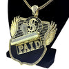 Huge Paid Badge Pendant Gold Finish Franco Chain Necklace 36"
