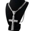 Huge Rounded Crucifix Cross Silver Tone Cuban Link Iced Chain Necklace 30"