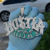 "Hustla" Big Cash Money Hip Hop Pendant Silver Tone Iced Flooded Out