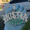 "Hustla" Big Cash Money Hip Hop Pendant Silver Tone Iced Flooded Out