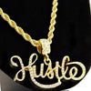 "Hustle" Iced Flooded Out  Pendant Gold Finish Rope Chain Necklace 24"