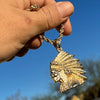 Indian Chief Head Necklace Iced Pendant Simulated CZ Gold Plated Rope Chain 24"