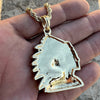 Indian Chief Head Necklace Iced Pendant Simulated CZ Gold Plated Rope Chain 24"