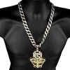 Jesus Combo Pendant Gold Finish Sand Blast Cuban Chain Necklace 30"