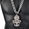 Jesus Combo Pendant Silver Tone Sand Blast Cuban Chain Necklace 30"