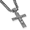 Jesus Cross Crucifix Silver Tone Chunky Cuban Chain 30"