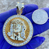 Jesus Gold Finish w/ Gold Glitter Round Coin Pendant