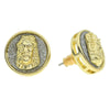 Jesus Head Glitter Gold Finish Round Earrings 15MM