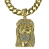 Jesus Head Iced Pendant Flooded Out Gold Finish Hip Hop Chain 33"