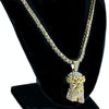 Jesus Head Iced Pendant Tennis Chain Gold Finish Necklace 24"