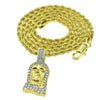 Jesus Head Micro Pave Gold Finish Rope Chain Necklace 24"
