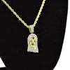 Jesus Head Micro Pave Gold Finish Rope Chain Necklace 24"