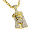 Jesus Head Pendant One-Row Gold Finish Iced Tennis Chain Necklace 24"