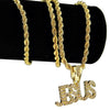 Jesus Letters Gold Finish Rope Chain Necklace 24"