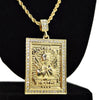 Jesus Malverde Iced Square Pendant Gold Finish Rope Chain 30"