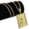 Jesus Malverde Iced Square Pendant Gold Finish Rope Chain 30"