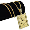 Jesus Malverde Iced Square Pendant Gold Finish Rope Chain 30"