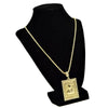 Jesus Malverde Iced Square Pendant Gold Finish Rope Chain 30"