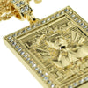 Jesus Malverde Iced Square Pendant Gold Finish Rope Chain 30"