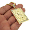 Jesus Malverde Iced Square Pendant Gold Finish Rope Chain 30"