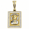 Jesus Malverde Square Pendant 925 Silver Gold Finish w/Silver Accents 1"