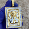 Jesus Malverde Square Pendant Gold Finish Over 925 Silver 2"