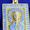 Jesus Malverde Square Pendant Gold Finish w/Silver Accents 1"