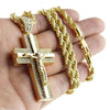 Jesus Piece Crucifix Cross Gold Finish 30" Rope Chain Necklace