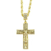 Jesus Piece Crucifix Cross  Rope Chain Gold Finish Necklace 24"