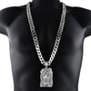 Jesus Silver Tone Cuban Iced Flooded Out Head Pendant Chain Necklace