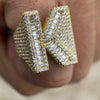 K / 10 14K Gold Plated 925 Sterling Silver Initial Letter Iced CZ Baguette Ring