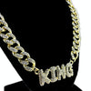 King Bubble Letters Iced Pendant Gold Finish Cuban Chain Necklace 24"